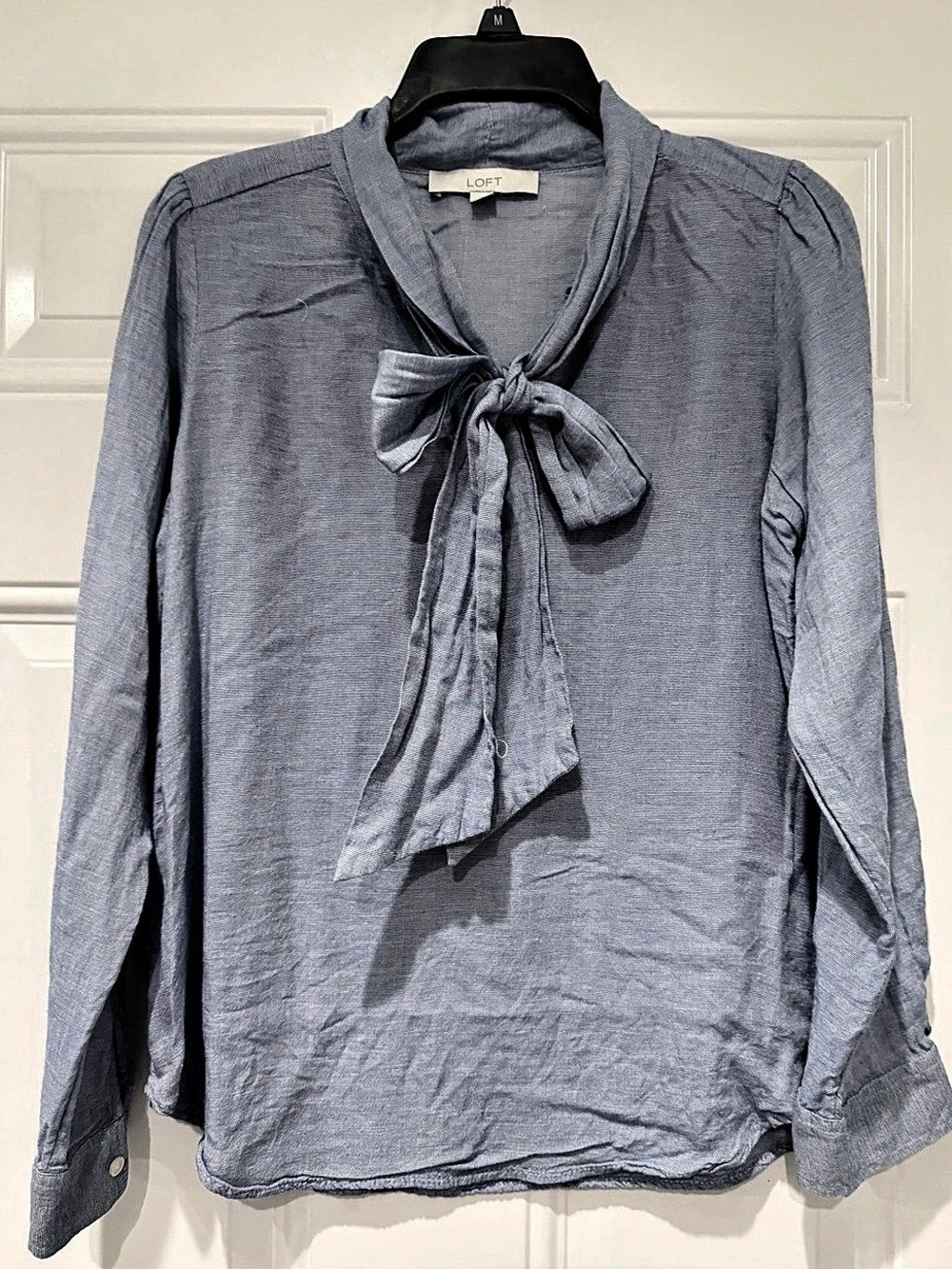 LOFT Bow-Tie Blouse in Blue Small Like New